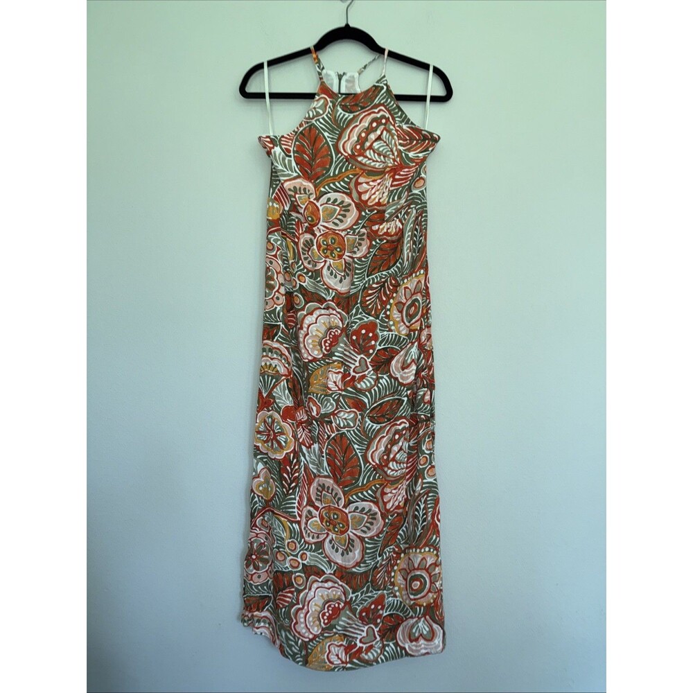 Loft Outlet Halter Maxi Dress Orange And Green Tropical Print Size Small